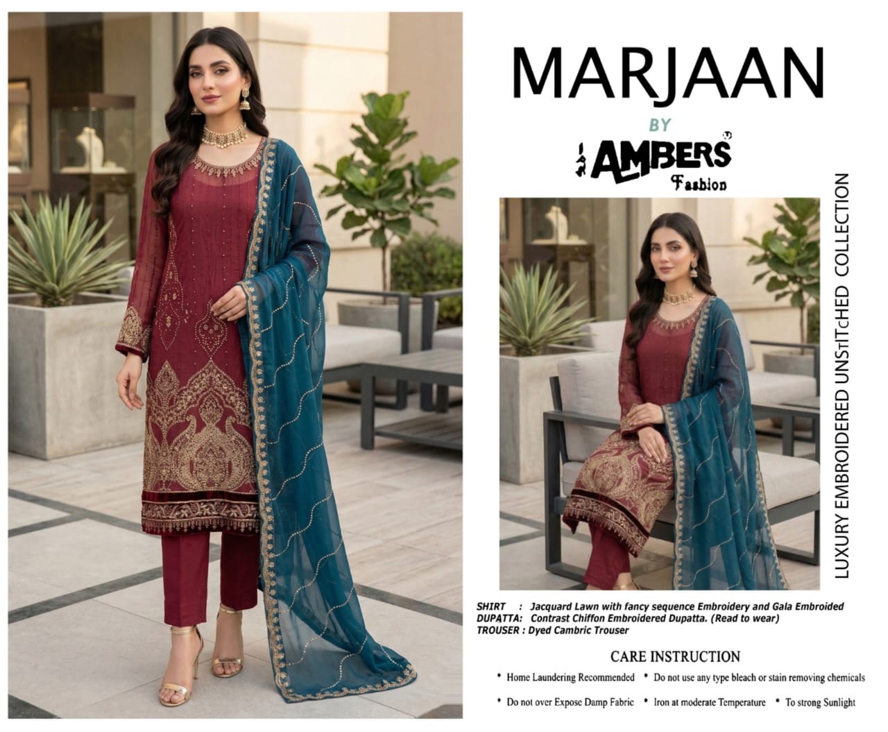 MARJAAN Luxury Embroidered Jacquard Lawn - 3 Piece Unstitched