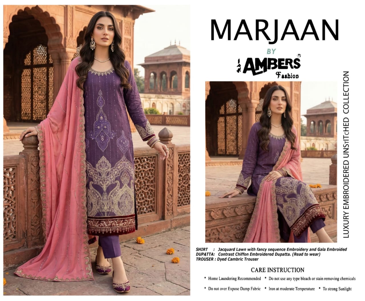 MARJAAN Luxury Embroidered Jacquard Lawn - 3 Piece Unstitched