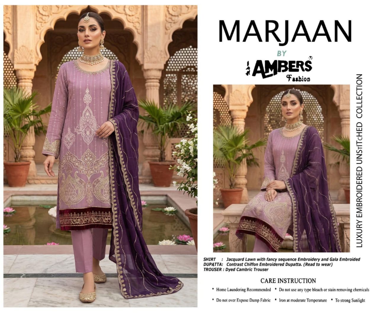 MARJAAN Luxury Embroidered Jacquard Lawn - 3 Piece Unstitched