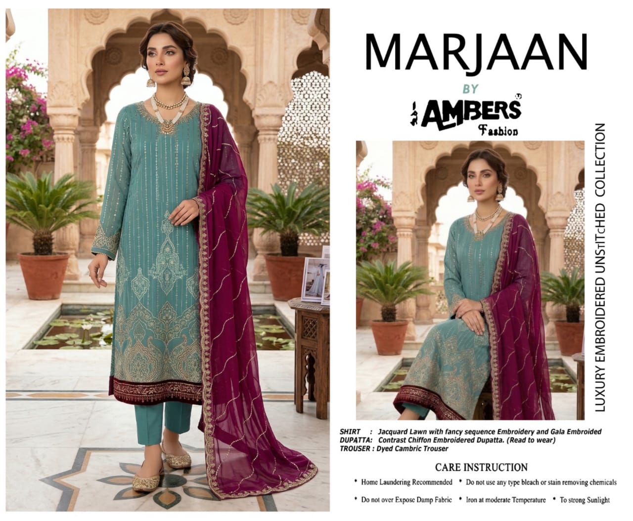 MARJAAN Luxury Embroidered Jacquard Lawn - 3 Piece Unstitched