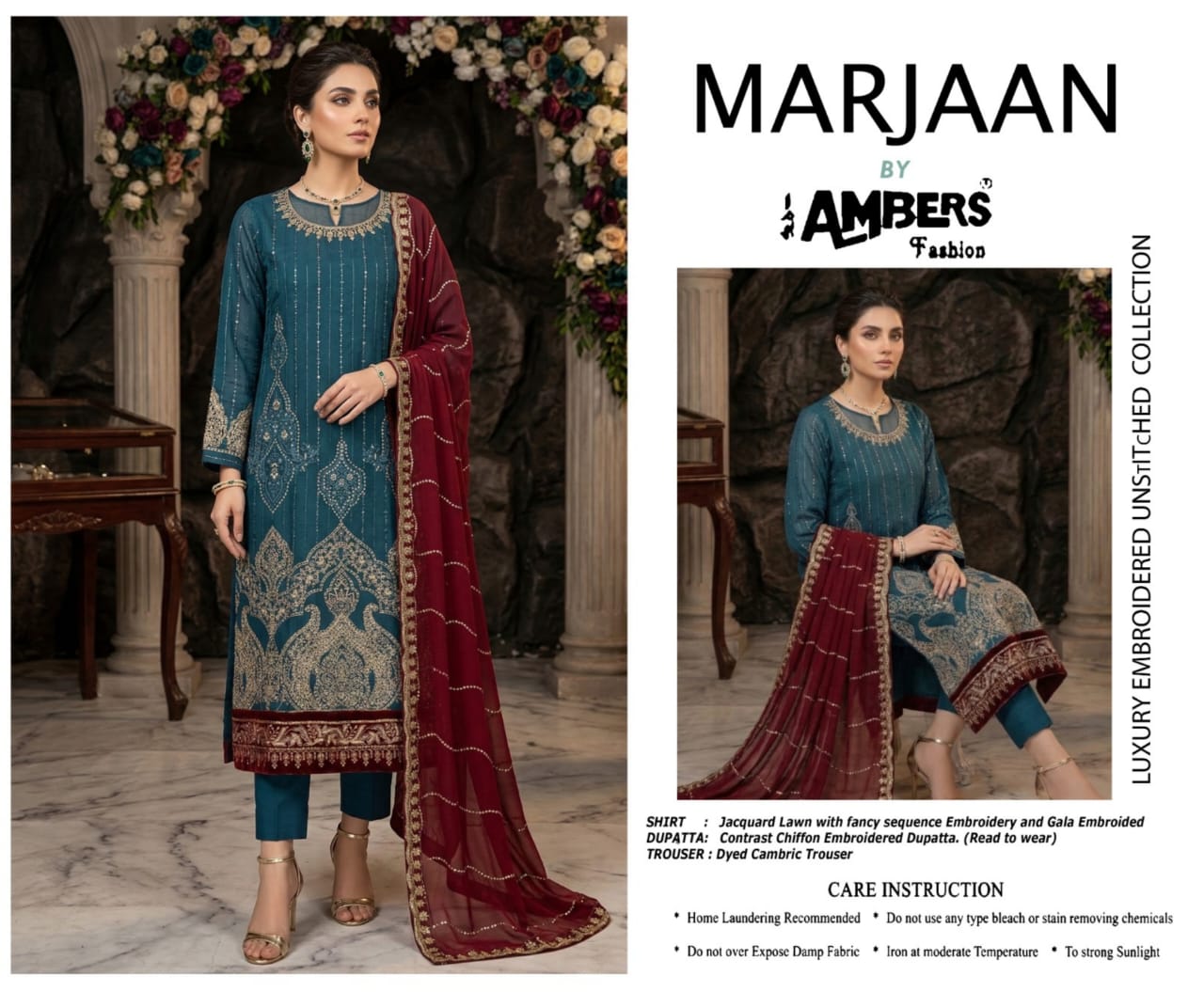 MARJAAN Luxury Embroidered Jacquard Lawn - 3 Piece Unstitched