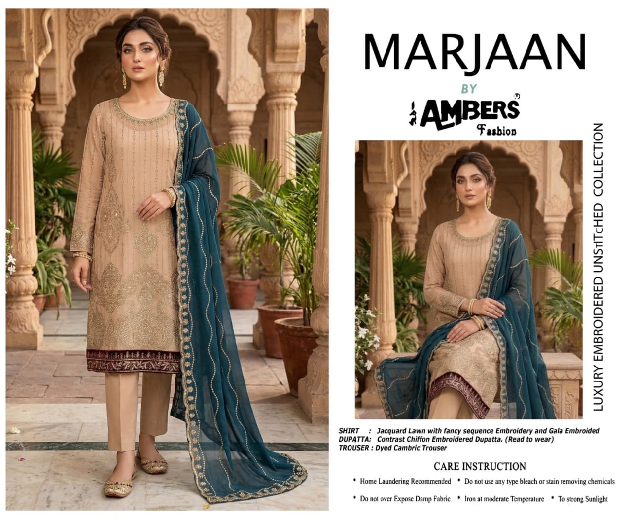 MARJAAN Luxury Embroidered Jacquard Lawn - 3 Piece Unstitched