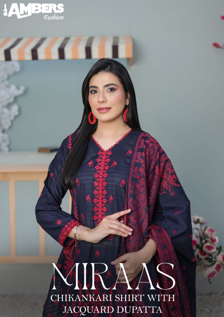 MIRAAS Chikankari Shirt With Jacquard Dupatta - 3 Piece Unstitched