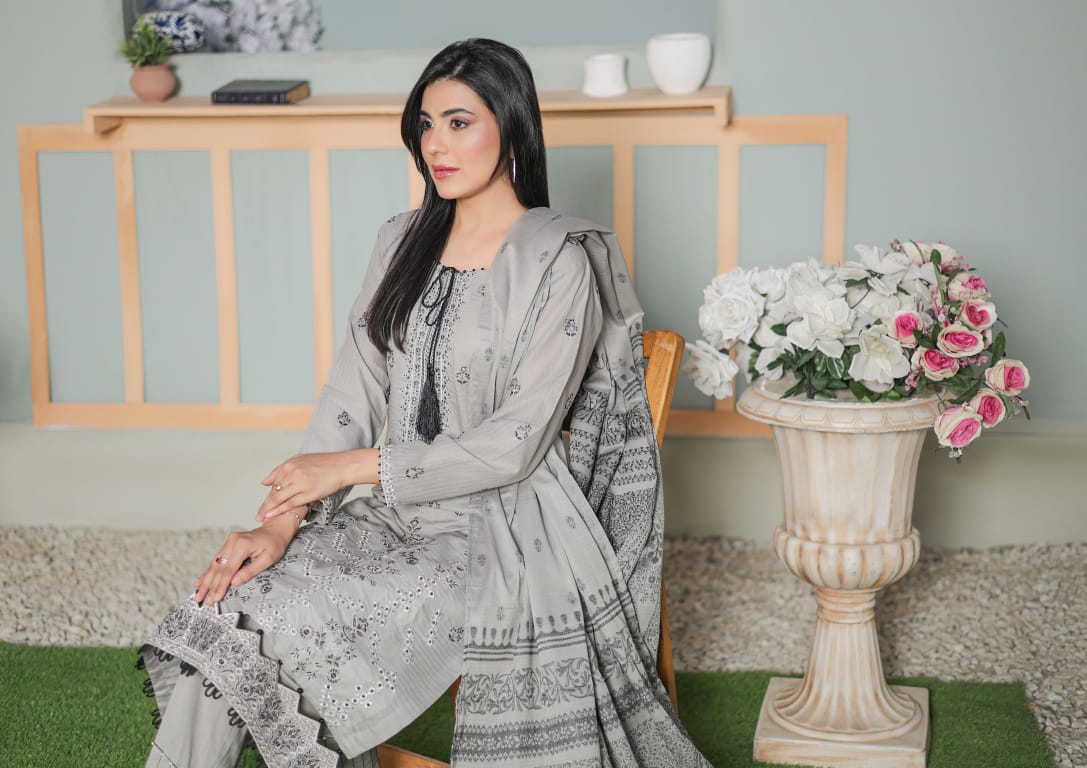 MIRAAS Chikankari Shirt With Jacquard Dupatta - 3 Piece Unstitched