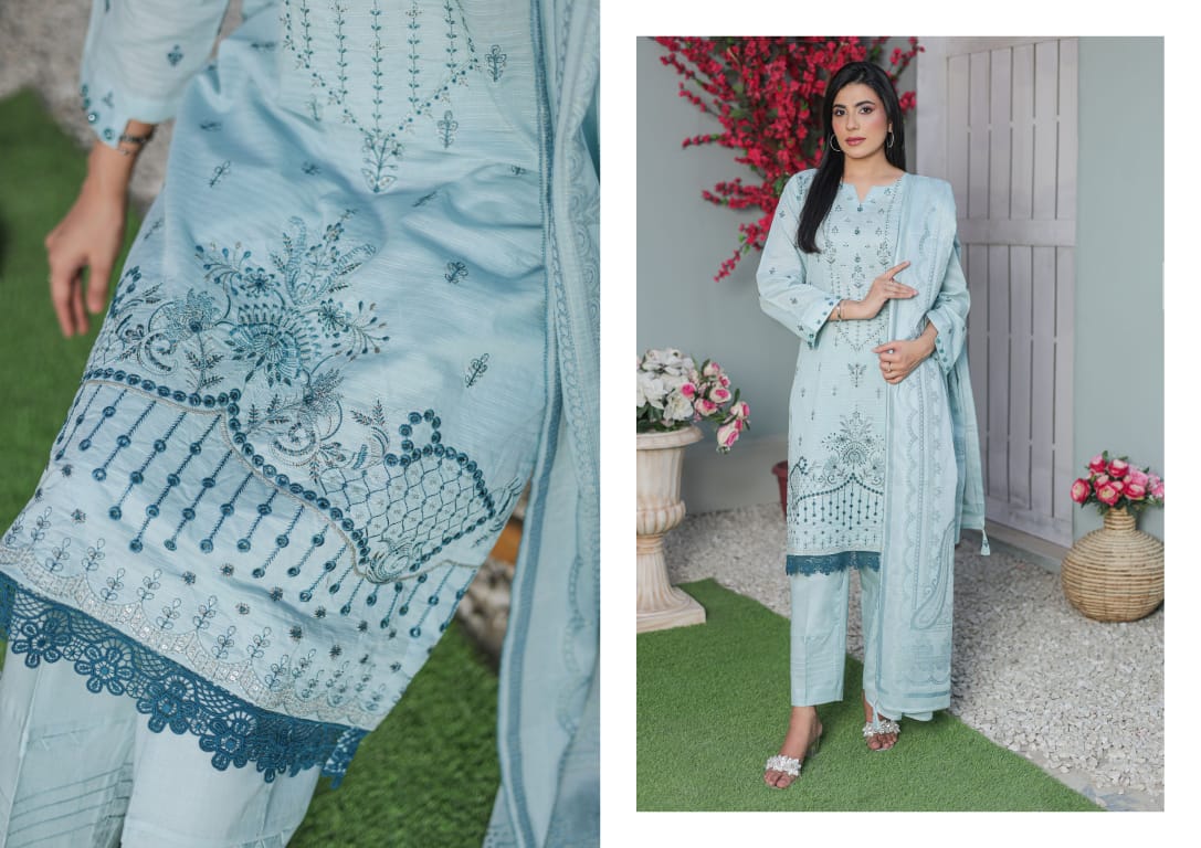 MIRAAS Chikankari Shirt With Jacquard Dupatta - 3 Piece Unstitched