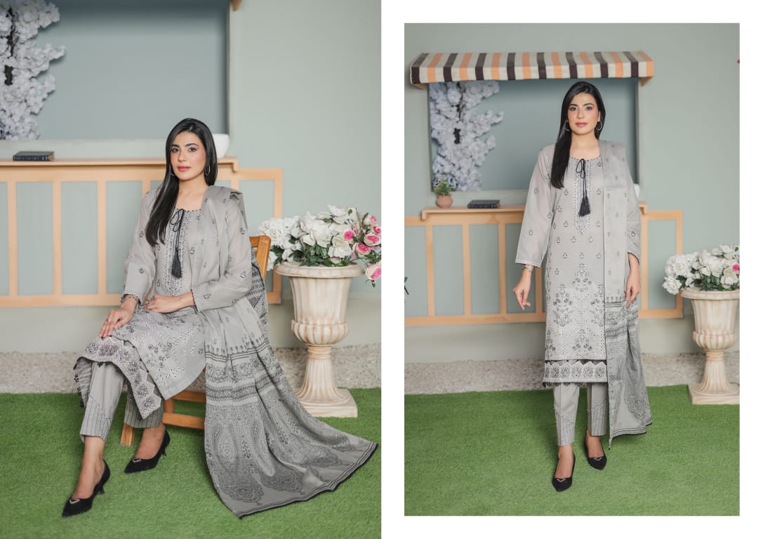 MIRAAS Chikankari Shirt With Jacquard Dupatta - 3 Piece Unstitched