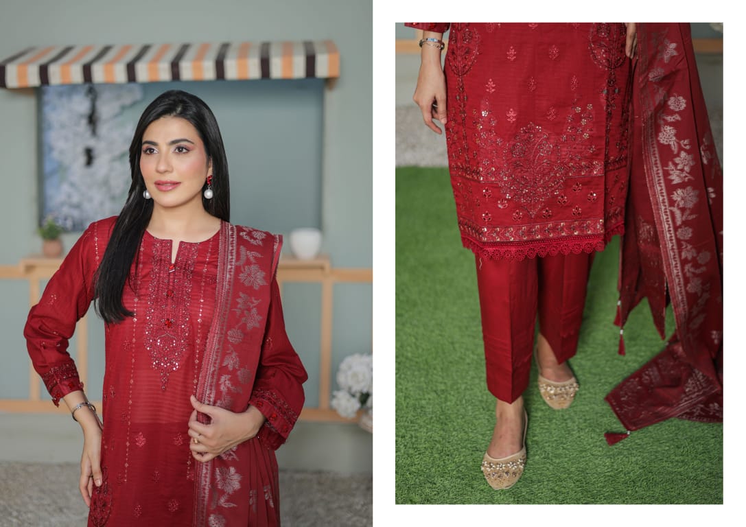 MIRAAS Chikankari Shirt With Jacquard Dupatta - 3 Piece Unstitched