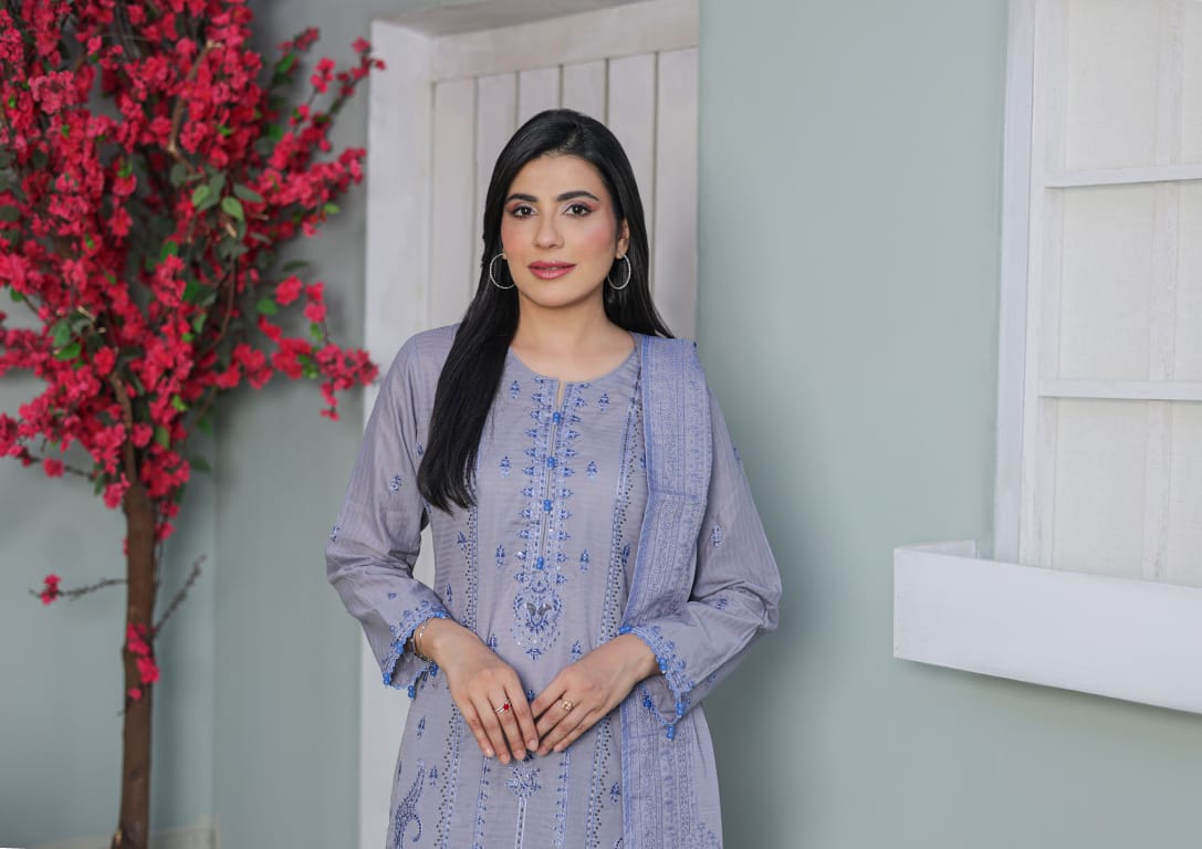 MIRAAS Chikankari Shirt With Jacquard Dupatta - 3 Piece Unstitched