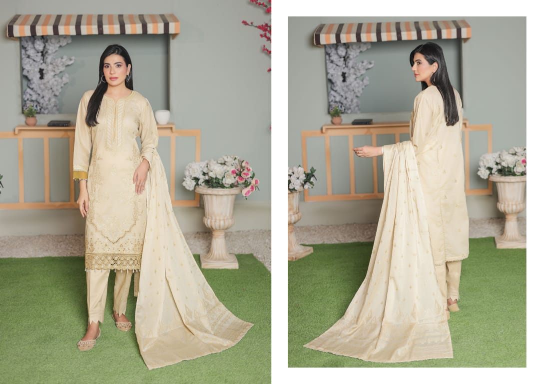 MIRAAS Chikankari Shirt With Jacquard Dupatta - 3 Piece Unstitched