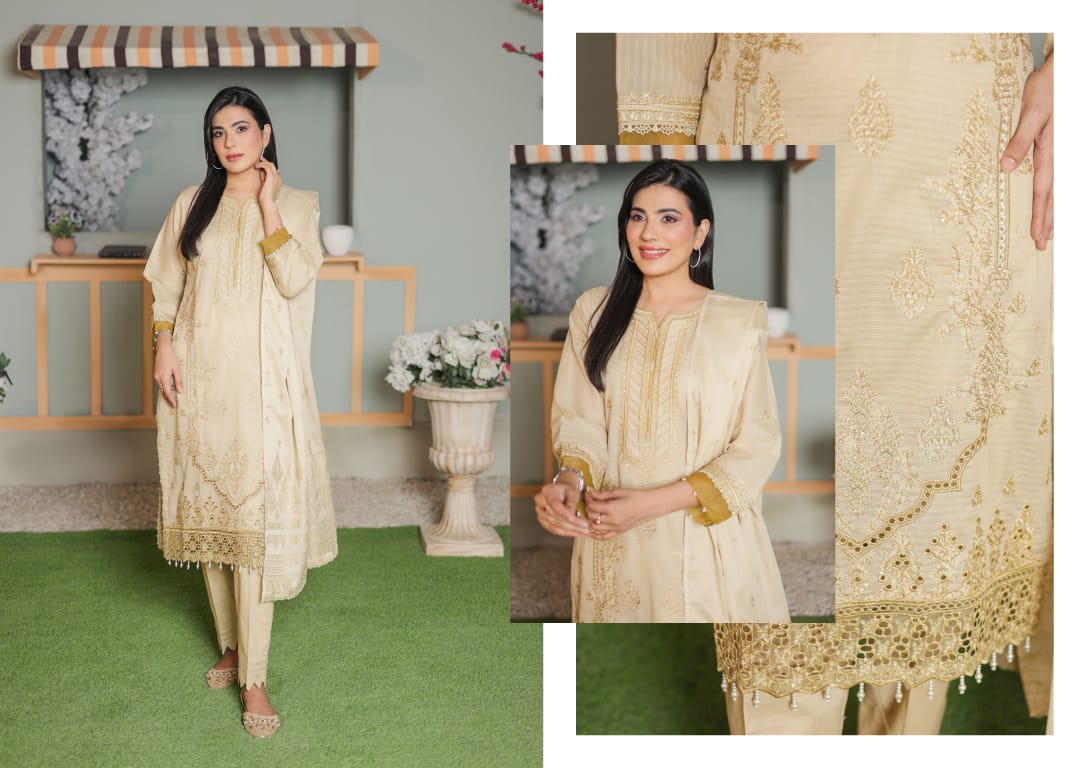 MIRAAS Chikankari Shirt With Jacquard Dupatta - 3 Piece Unstitched