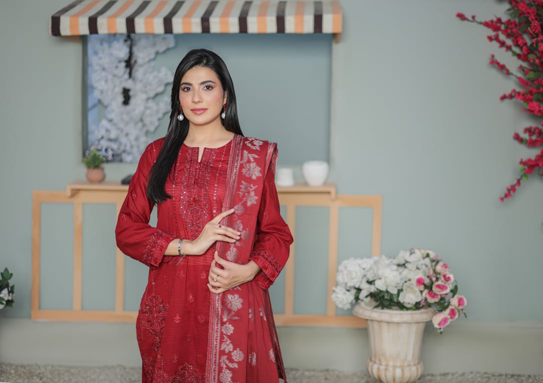 MIRAAS Chikankari Shirt With Jacquard Dupatta - 3 Piece Unstitched