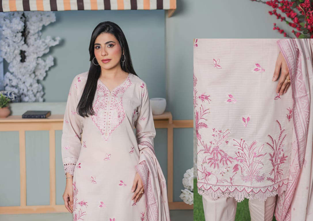 MIRAAS Chikankari Shirt With Jacquard Dupatta - 3 Piece Unstitched