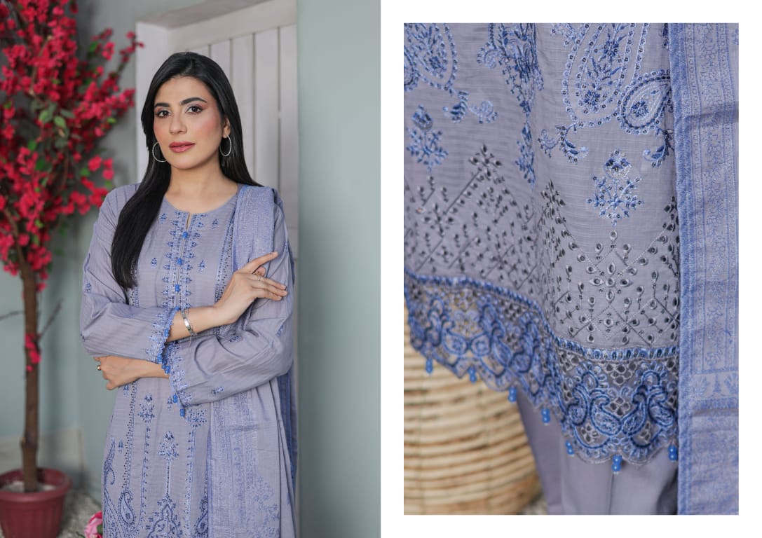 MIRAAS Chikankari Shirt With Jacquard Dupatta - 3 Piece Unstitched