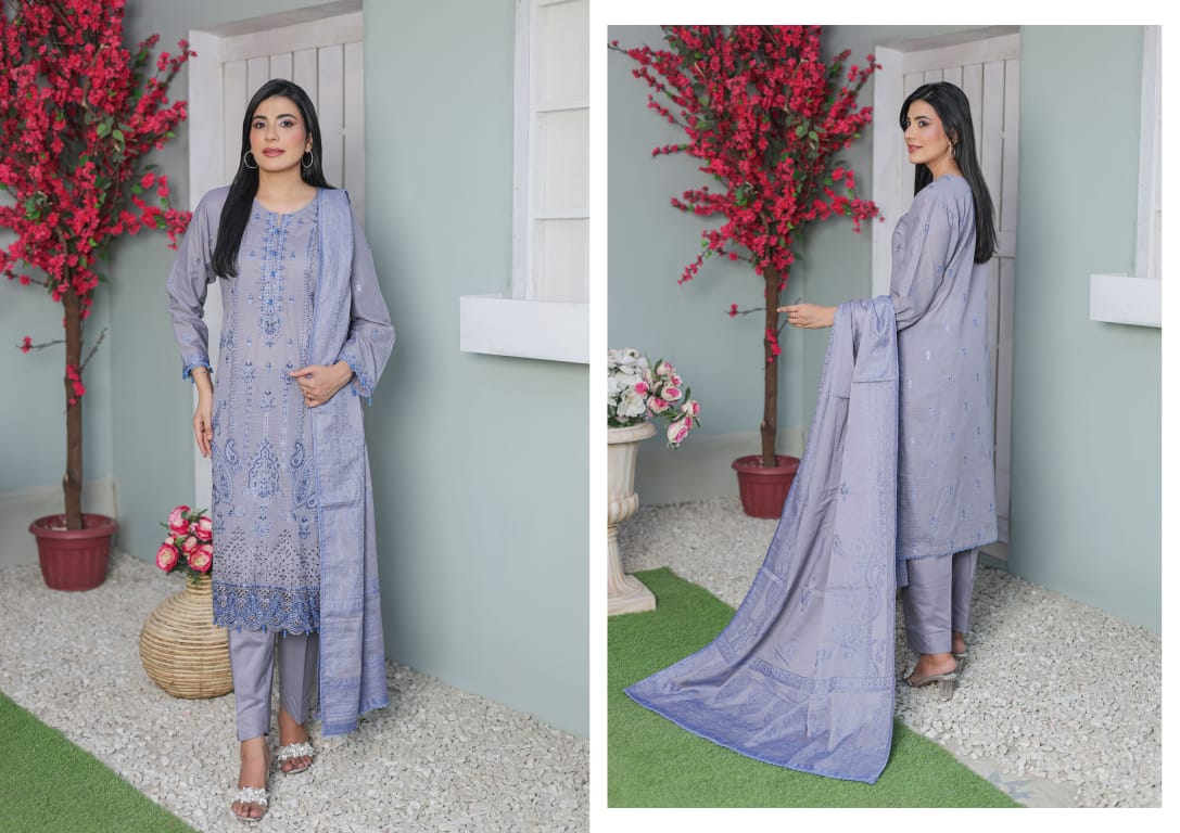 MIRAAS Chikankari Shirt With Jacquard Dupatta - 3 Piece Unstitched