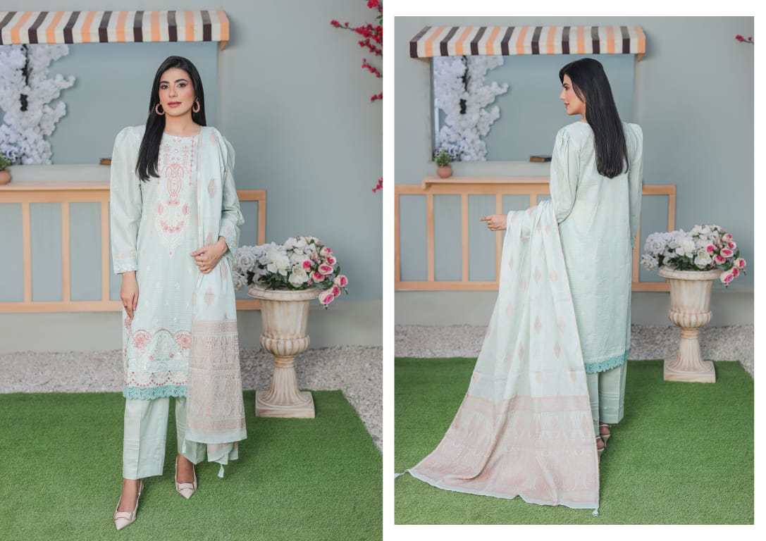 MIRAAS Chikankari Shirt With Jacquard Dupatta - 3 Piece Unstitched