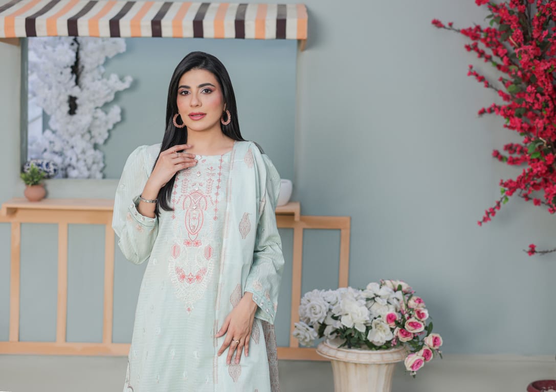 MIRAAS Chikankari Shirt With Jacquard Dupatta - 3 Piece Unstitched