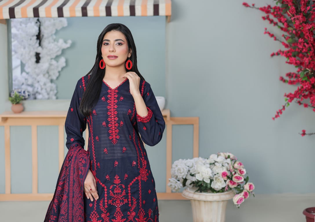 MIRAAS Chikankari Shirt With Jacquard Dupatta - 3 Piece Unstitched