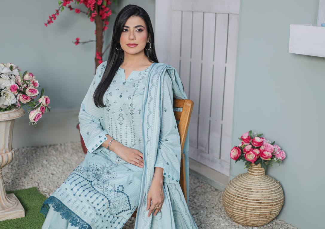MIRAAS Chikankari Shirt With Jacquard Dupatta - 3 Piece Unstitched