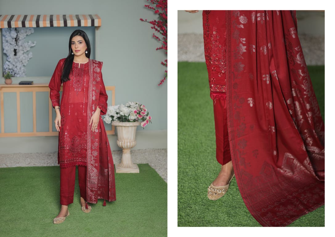 MIRAAS Chikankari Shirt With Jacquard Dupatta - 3 Piece Unstitched