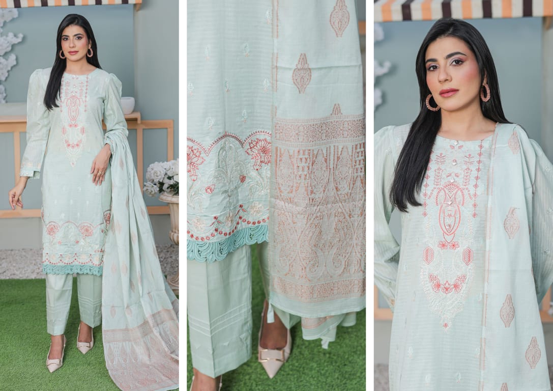 MIRAAS Chikankari Shirt With Jacquard Dupatta - 3 Piece Unstitched