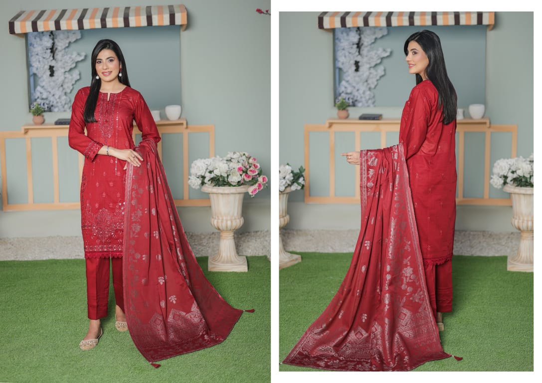 MIRAAS Chikankari Shirt With Jacquard Dupatta - 3 Piece Unstitched