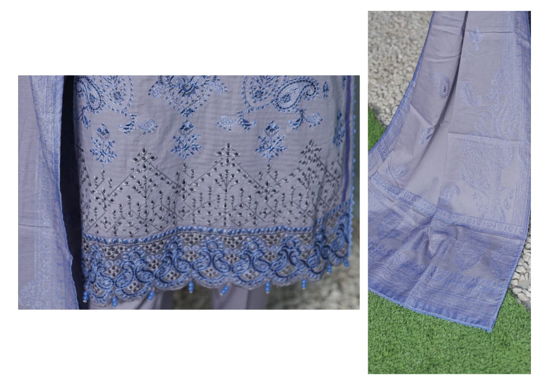 MIRAAS Chikankari Shirt With Jacquard Dupatta - 3 Piece Unstitched