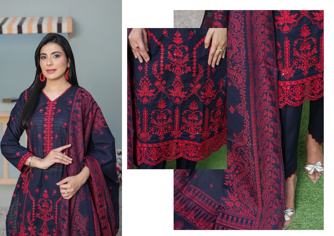 MIRAAS Chikankari Shirt With Jacquard Dupatta - 3 Piece Unstitched