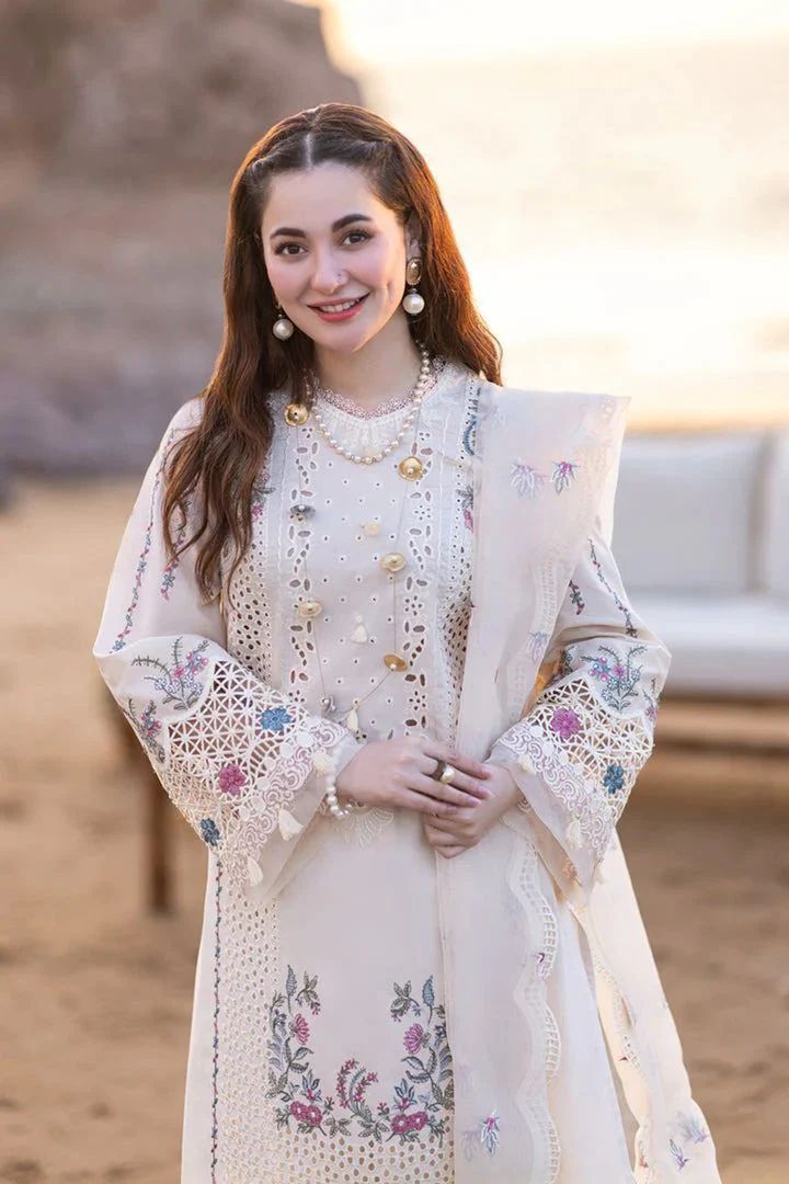 Qalamkar Heavy Chikankari Lawn 3-Piece Suit (Code: 702) – Embroidered Cotton Net Dupatta