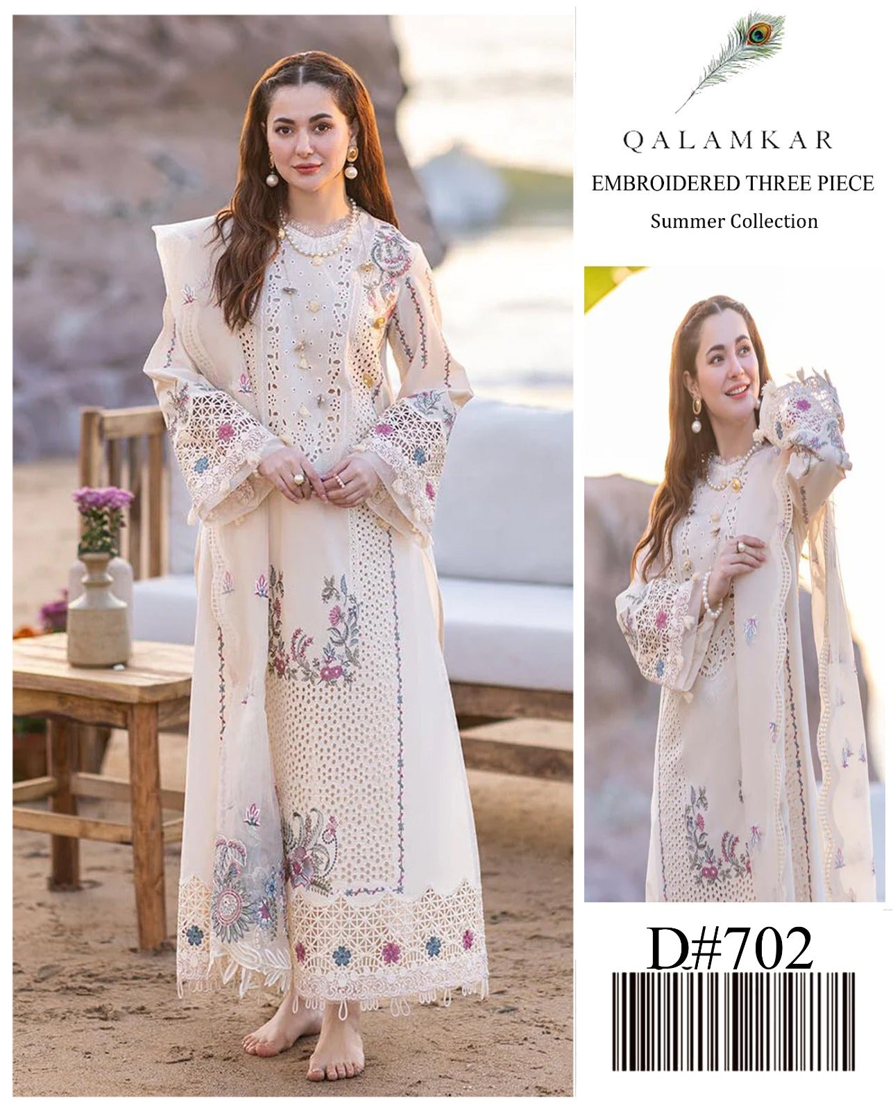 Qalamkar Heavy Chikankari Lawn 3-Piece Suit (Code: 702) – Embroidered Cotton Net Dupatta