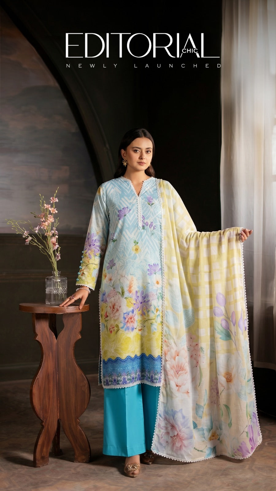 ZoYe Vol 1 Luxury Lawn 3-Piece Suit by GJ Fashion – Digital Printed with Organza Sequins Patch