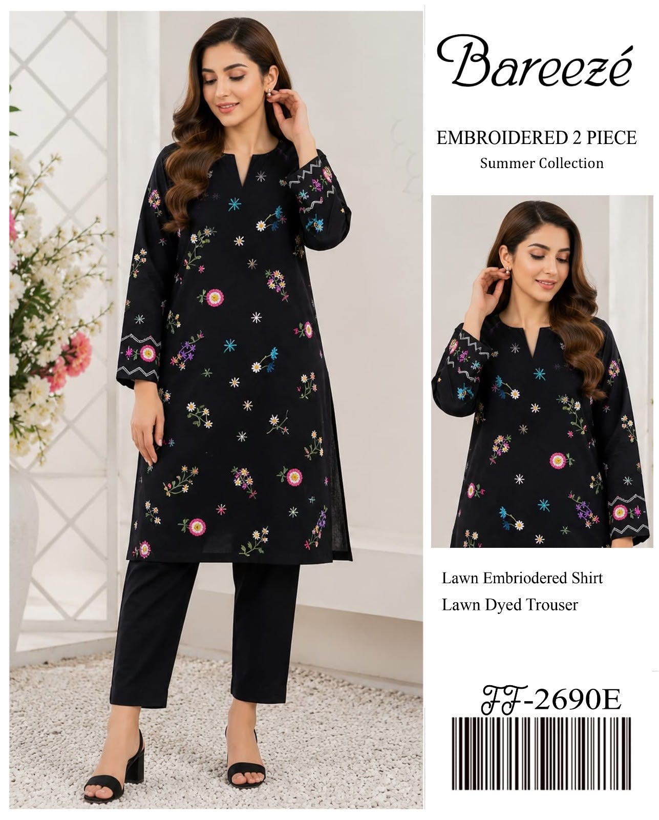 BAREEZE Embroidered Lawn 2 Piece Suit - Premium Airjet 90/70 Summer Collection