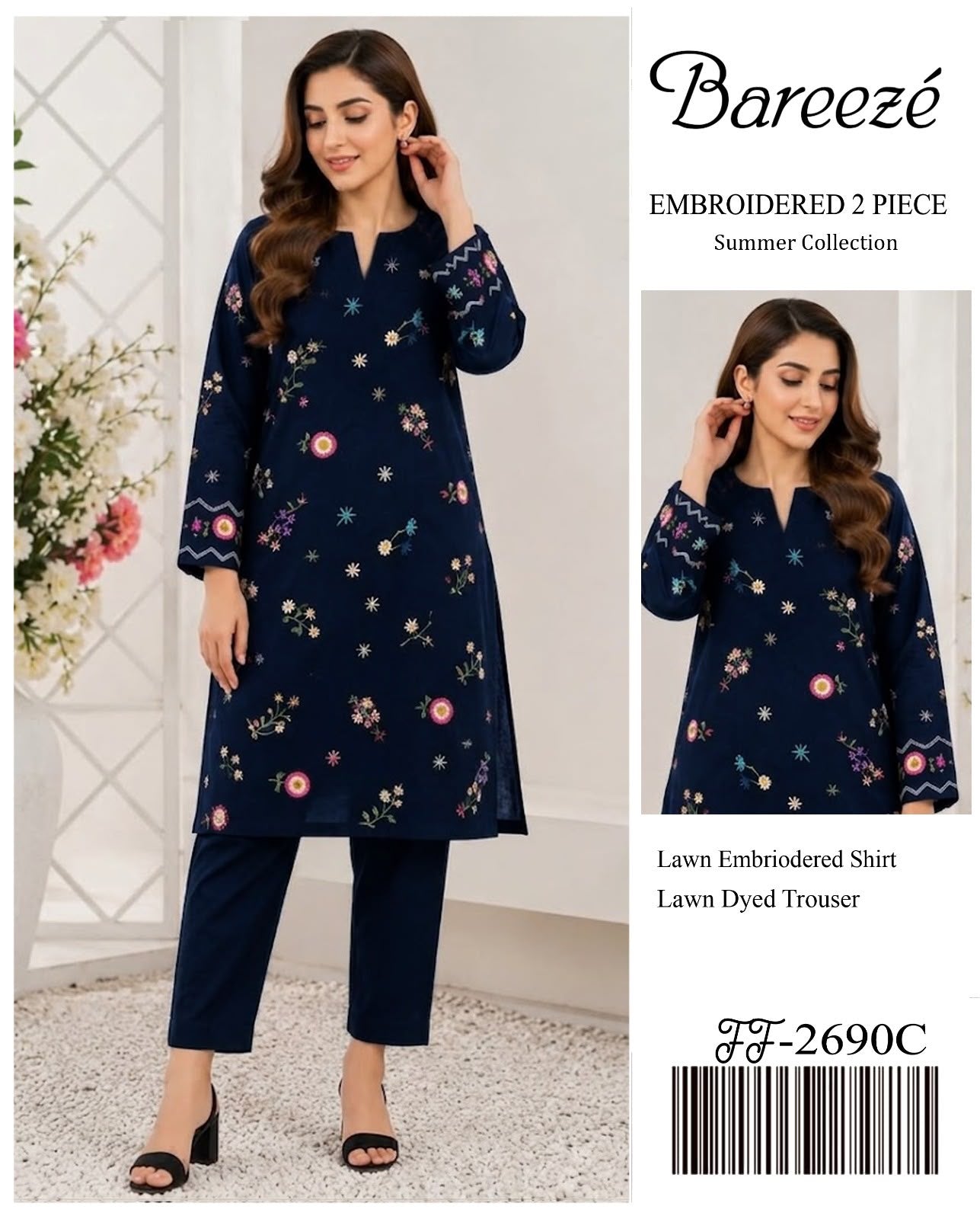 BAREEZE Embroidered Lawn 2 Piece Suit - Premium Airjet 90/70 Summer Collection