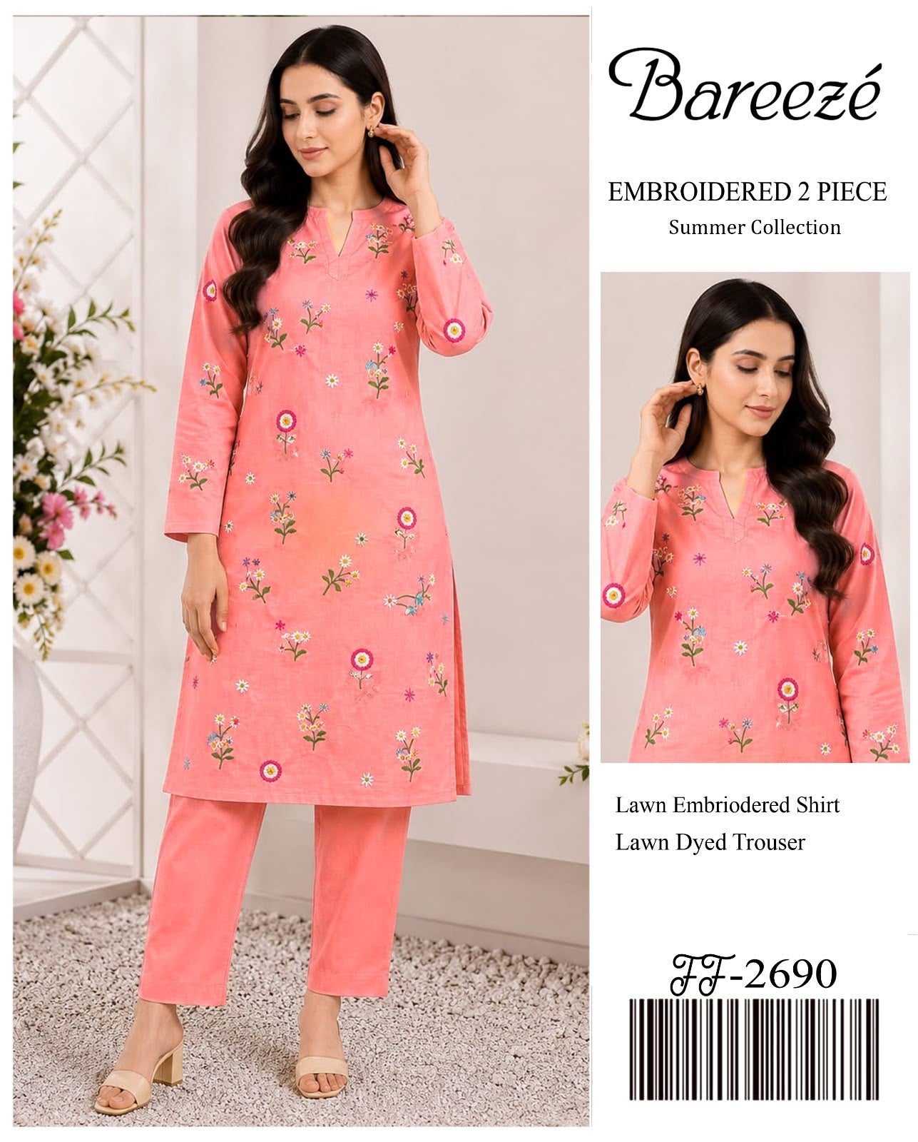 BAREEZE Embroidered Lawn 2 Piece Suit - Premium Airjet 90/70 Summer Collection