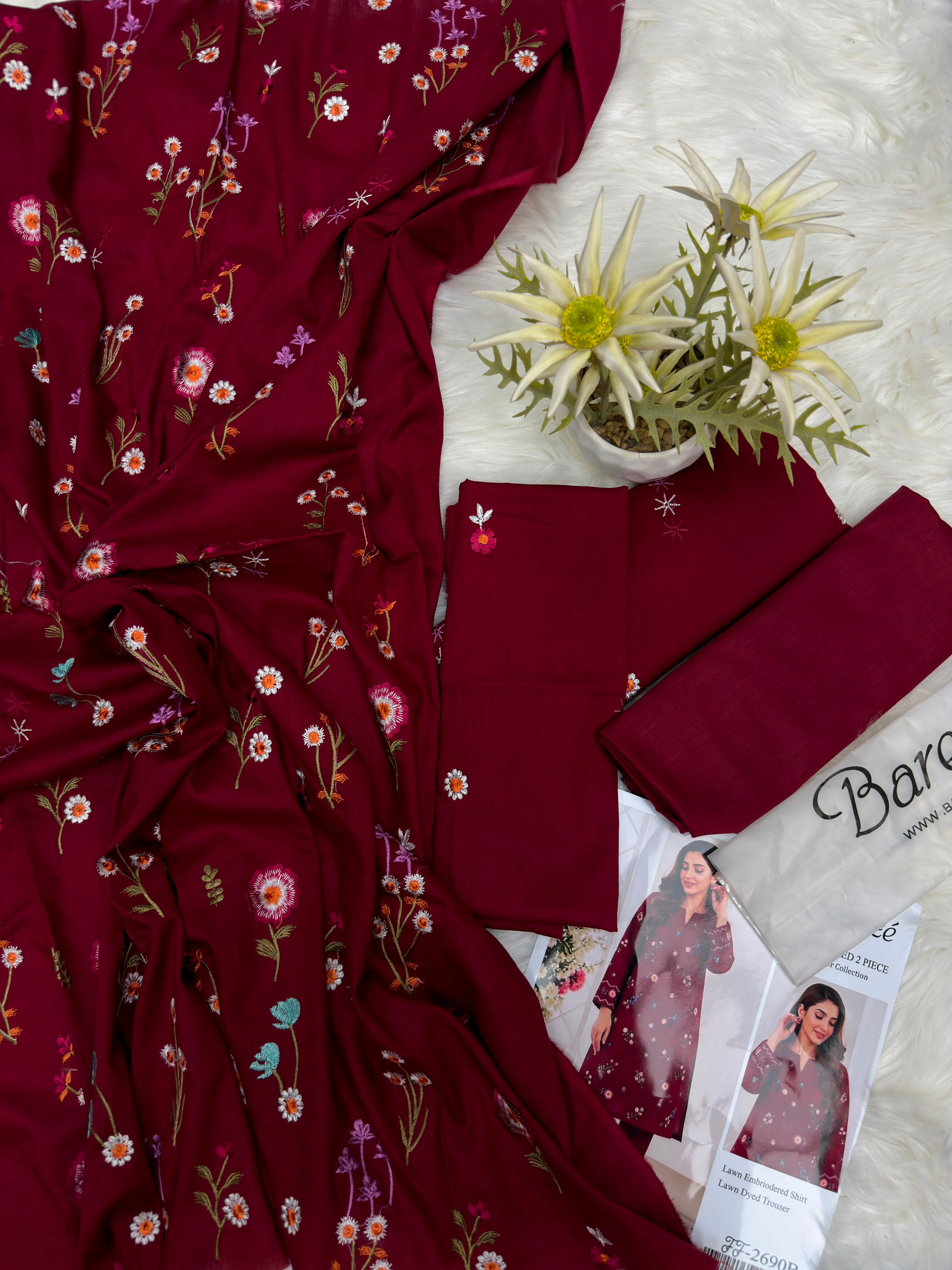 BAREEZE Embroidered Lawn 2 Piece Suit - Premium Airjet 90/70 Summer Collection