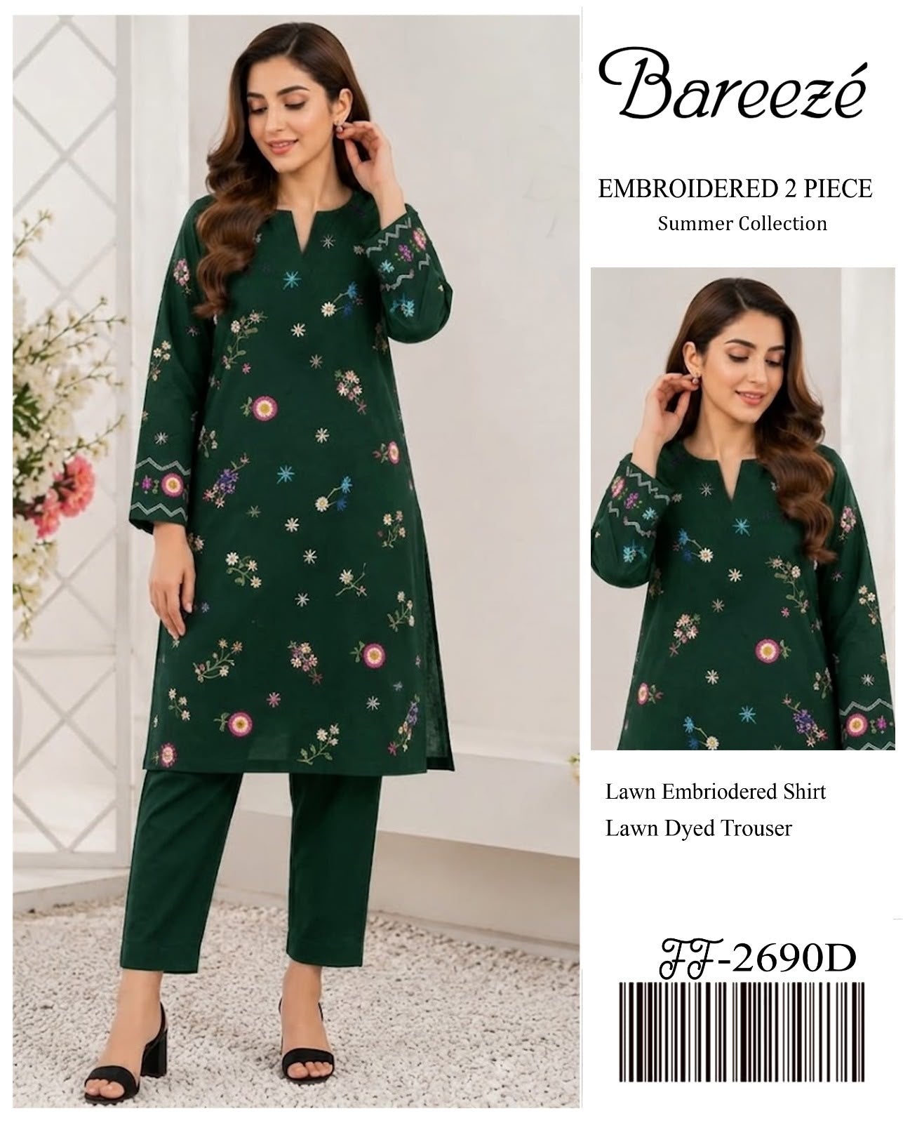 BAREEZE Embroidered Lawn 2 Piece Suit - Premium Airjet 90/70 Summer Collection