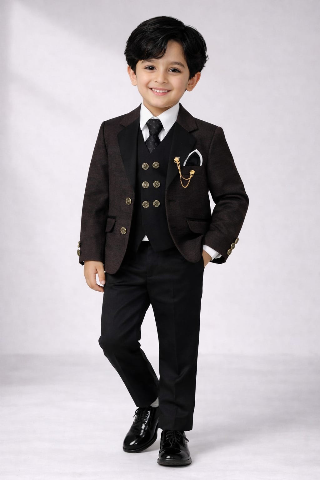 Boys Luxury 4-Piece Party Wear Coat Pant Set (Size 2 to 11 Years)