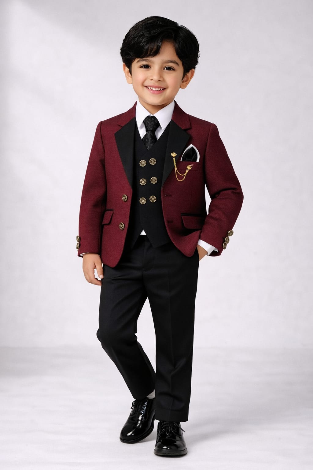 Boys Luxury 4-Piece Party Wear Coat Pant Set (Size 2 to 11 Years)