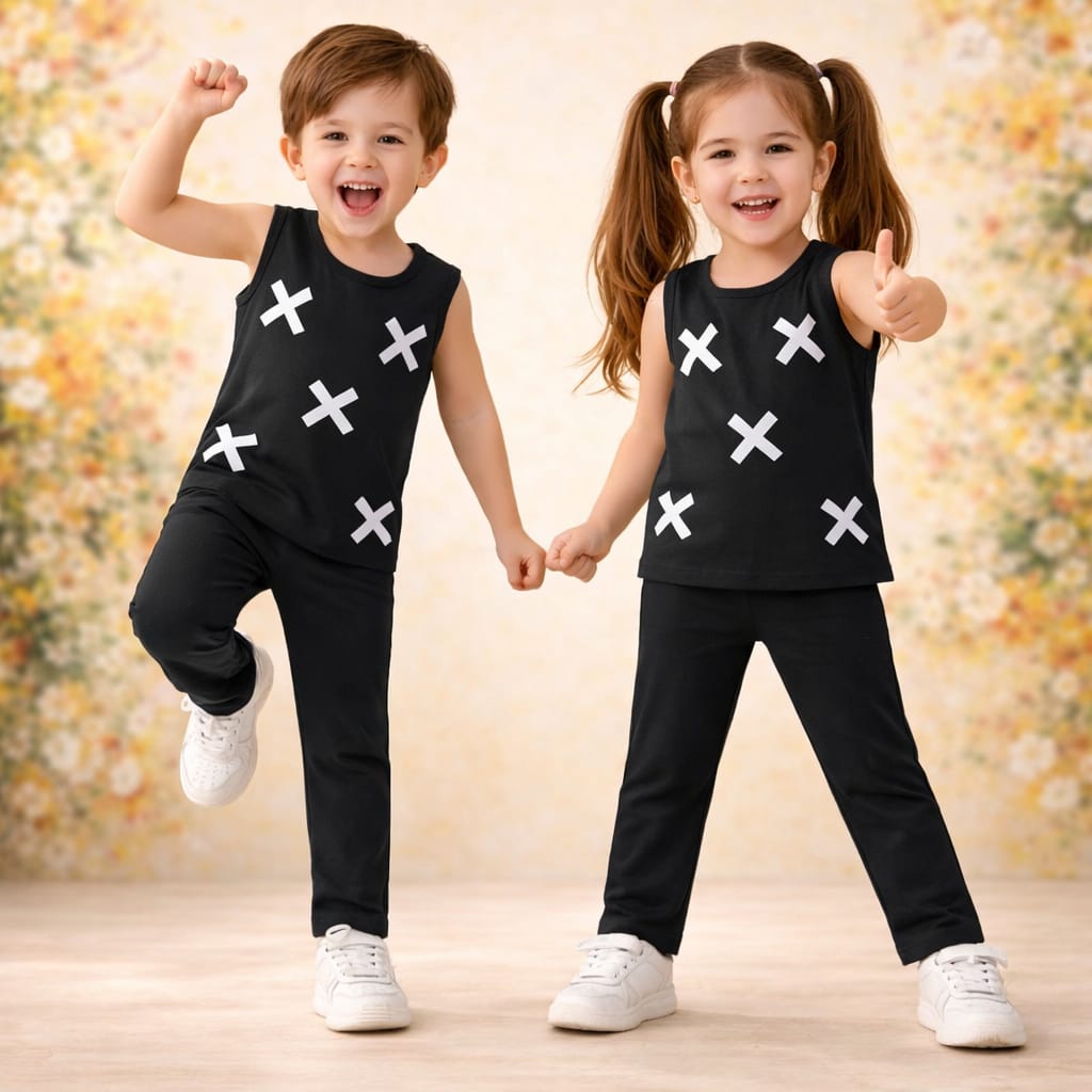Black : Girls Stylish Sleeveless Top & Wide-Leg Pants Co-Ord Set