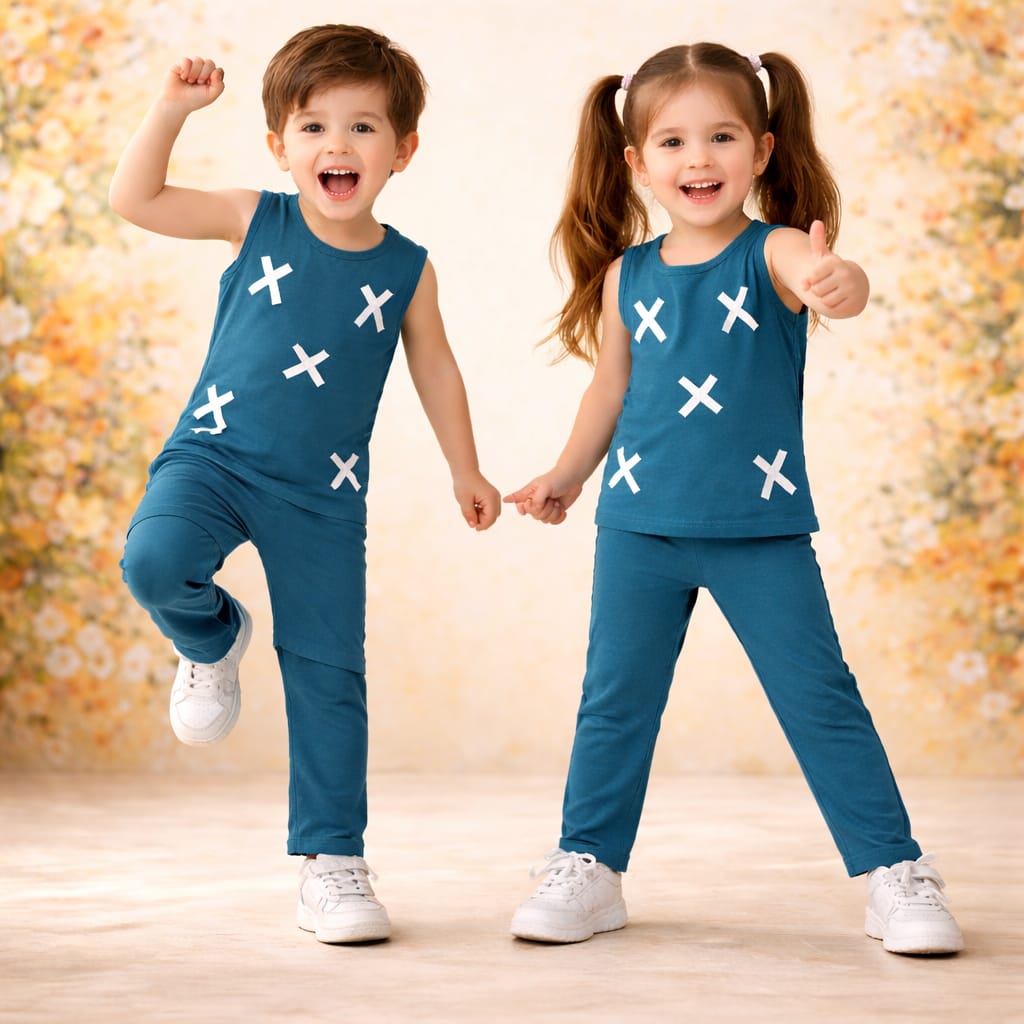 Green : Girls Stylish Sleeveless Top & Wide-Leg Pants Co-Ord Set