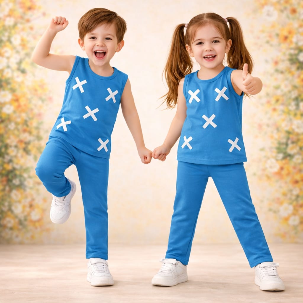 Sky Blue  : Girls Stylish Sleeveless Top & Wide-Leg Pants Co-Ord Set