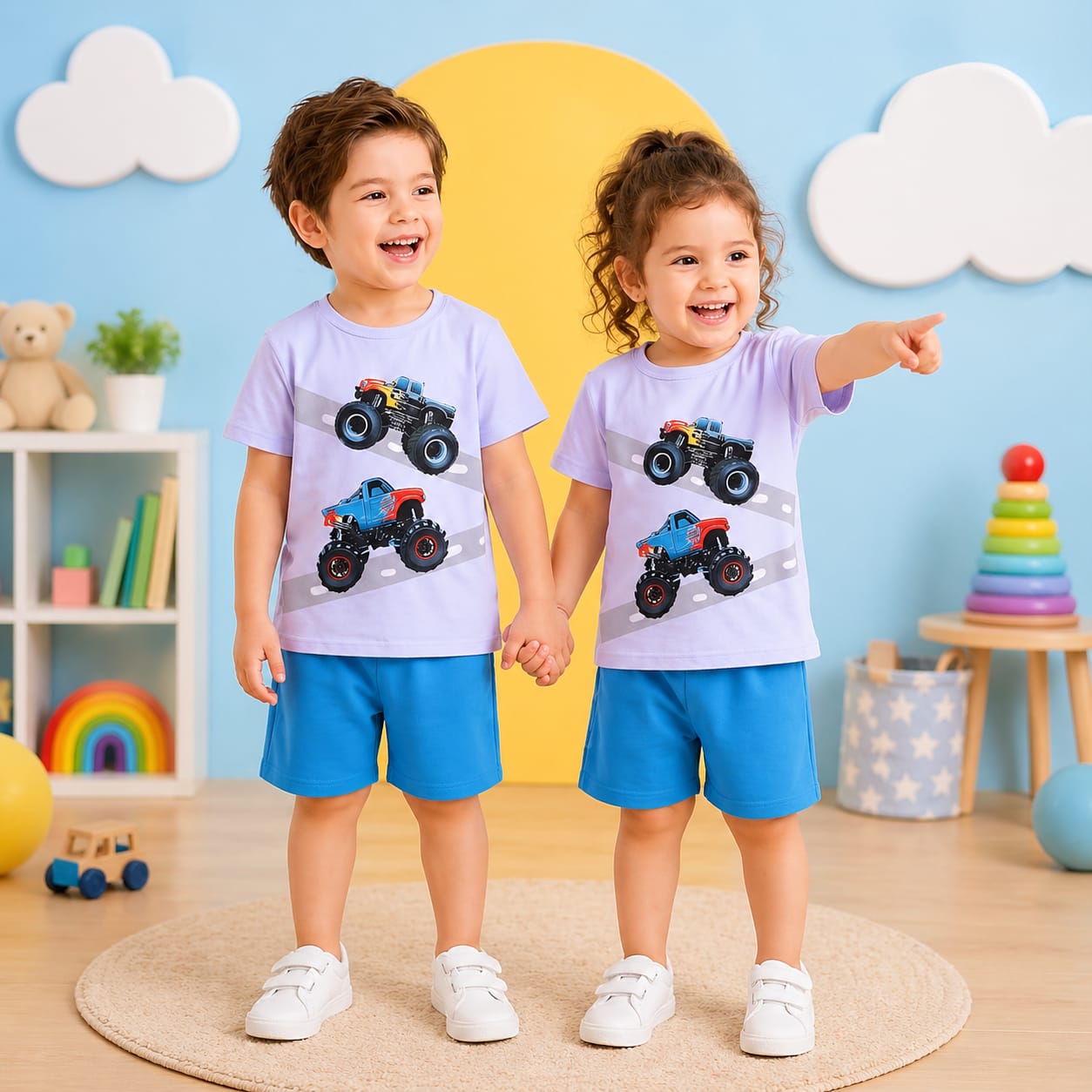 MONSTER TRUCK PRINTED SHORT SLEEVE KIDS WEAR