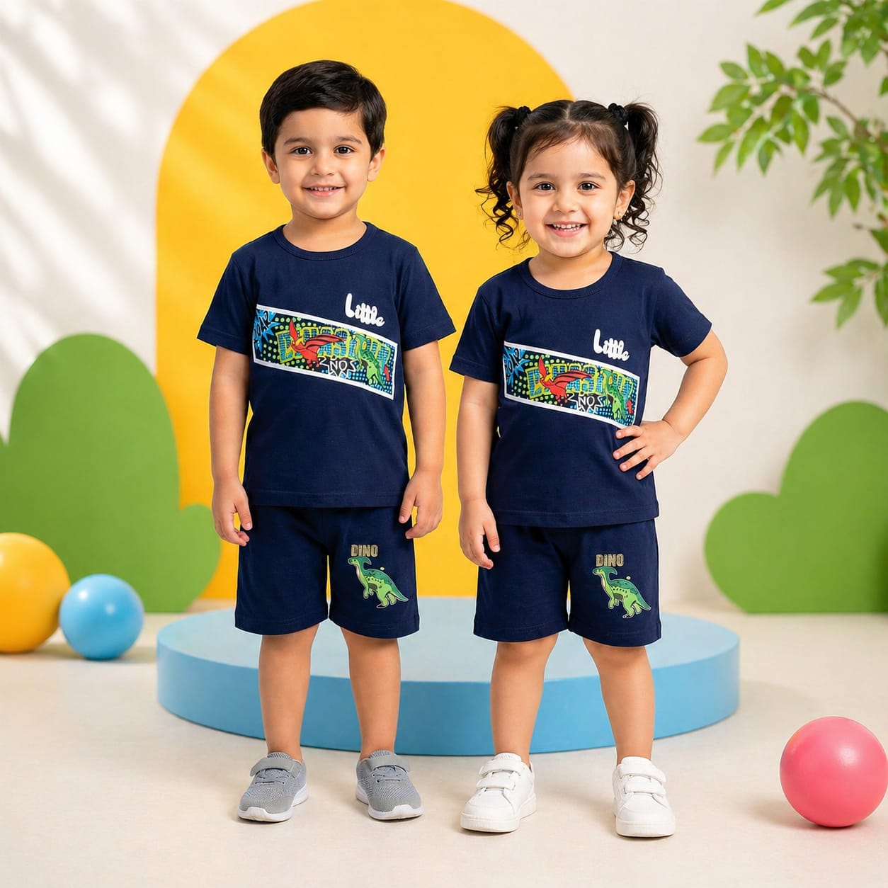 BLUE DINO PRINTED SHORT SLEEVE KIDS WEAR
