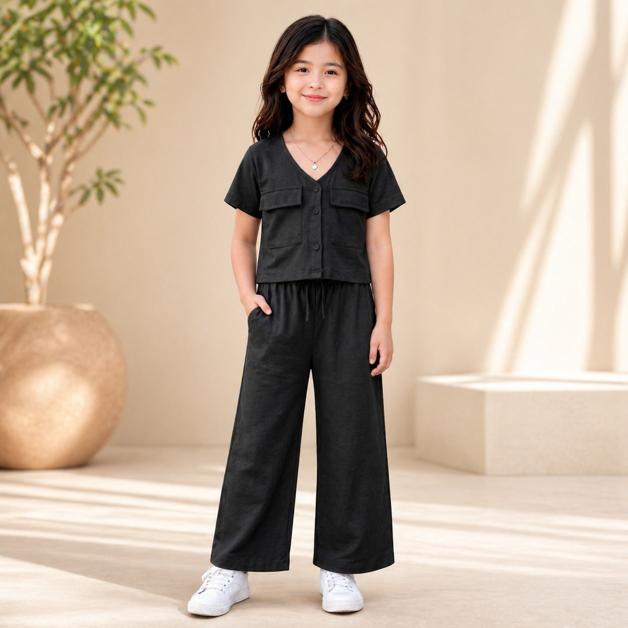 BLACK DOUBLE POKET SHIRT KIDS WEAR
