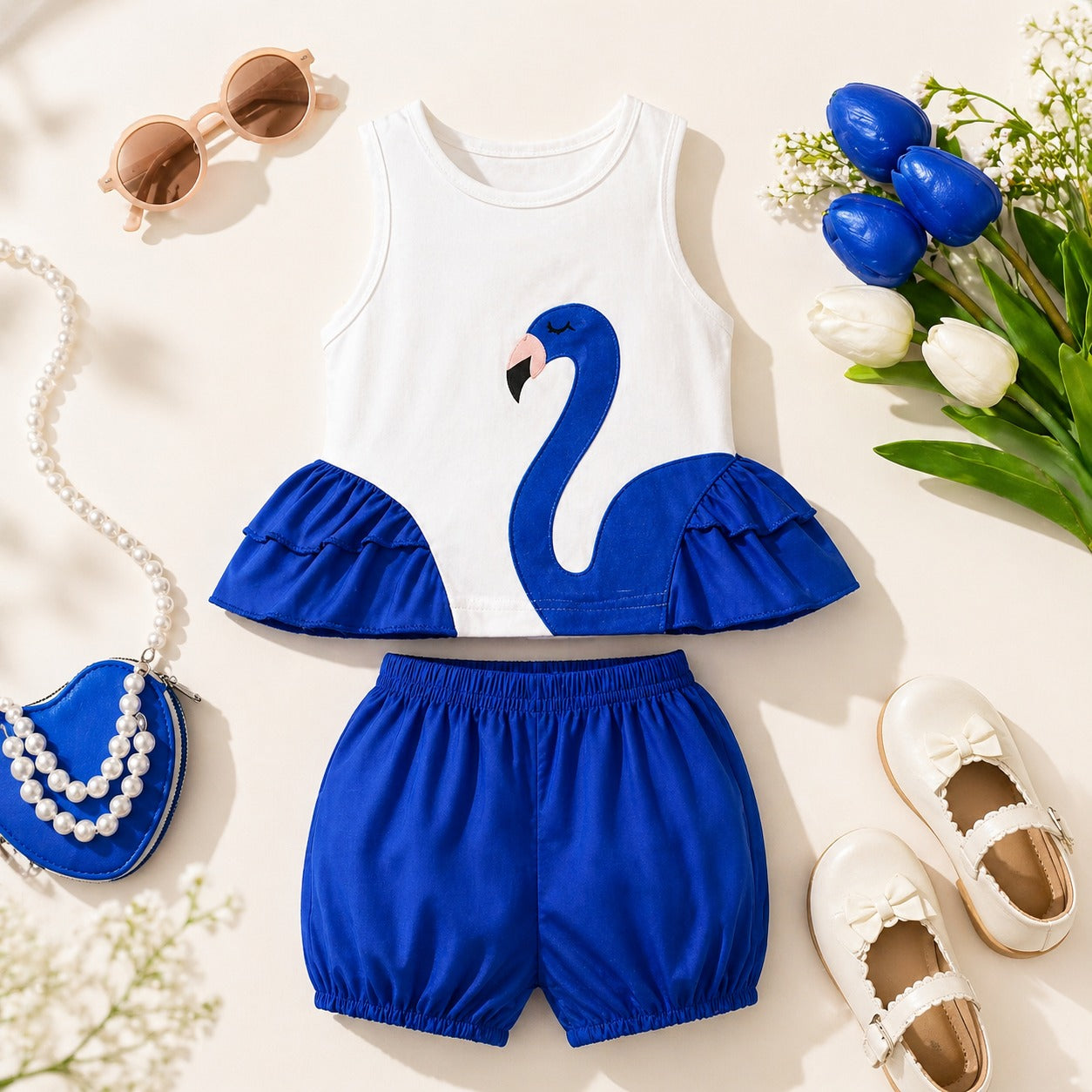 CUTE FLAMINGO PRINTED SLEEVELESS GIRLS WEAR