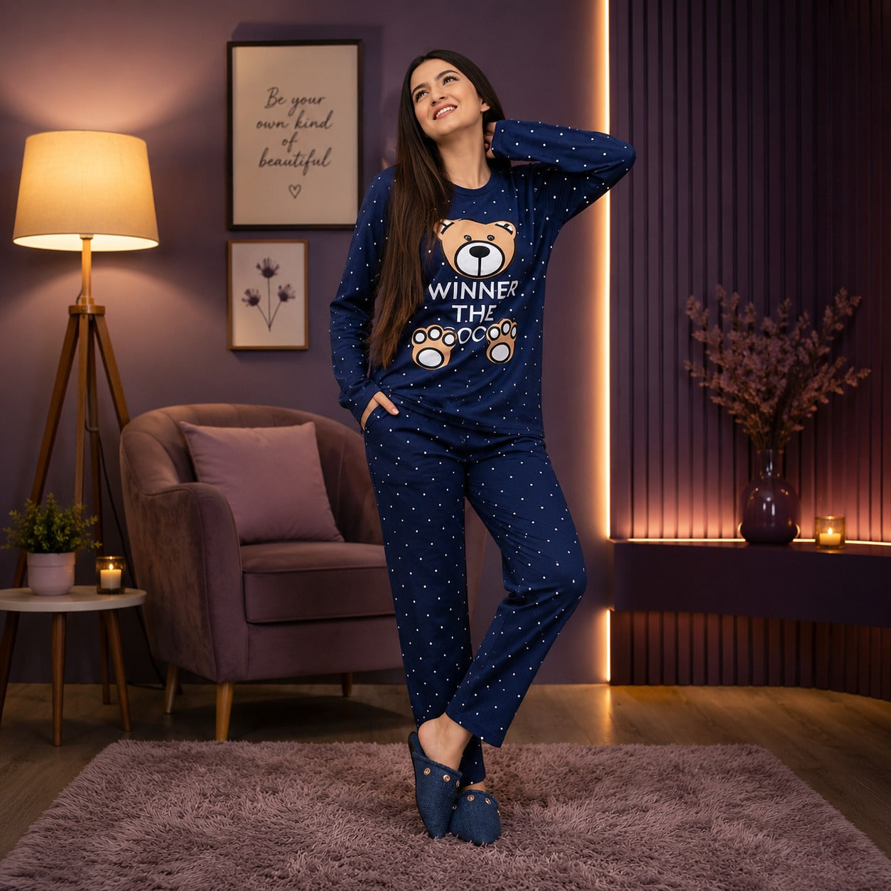 Blue Printed Sleepwear Night Dress