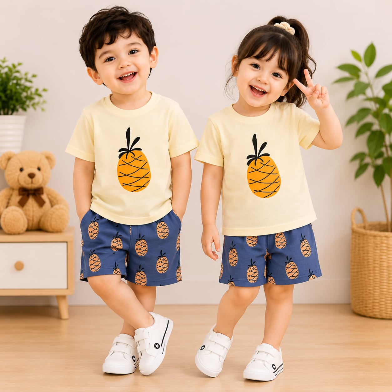 PINEAPPLE PRINTED SHORT SLEEVE KIDS WEAR