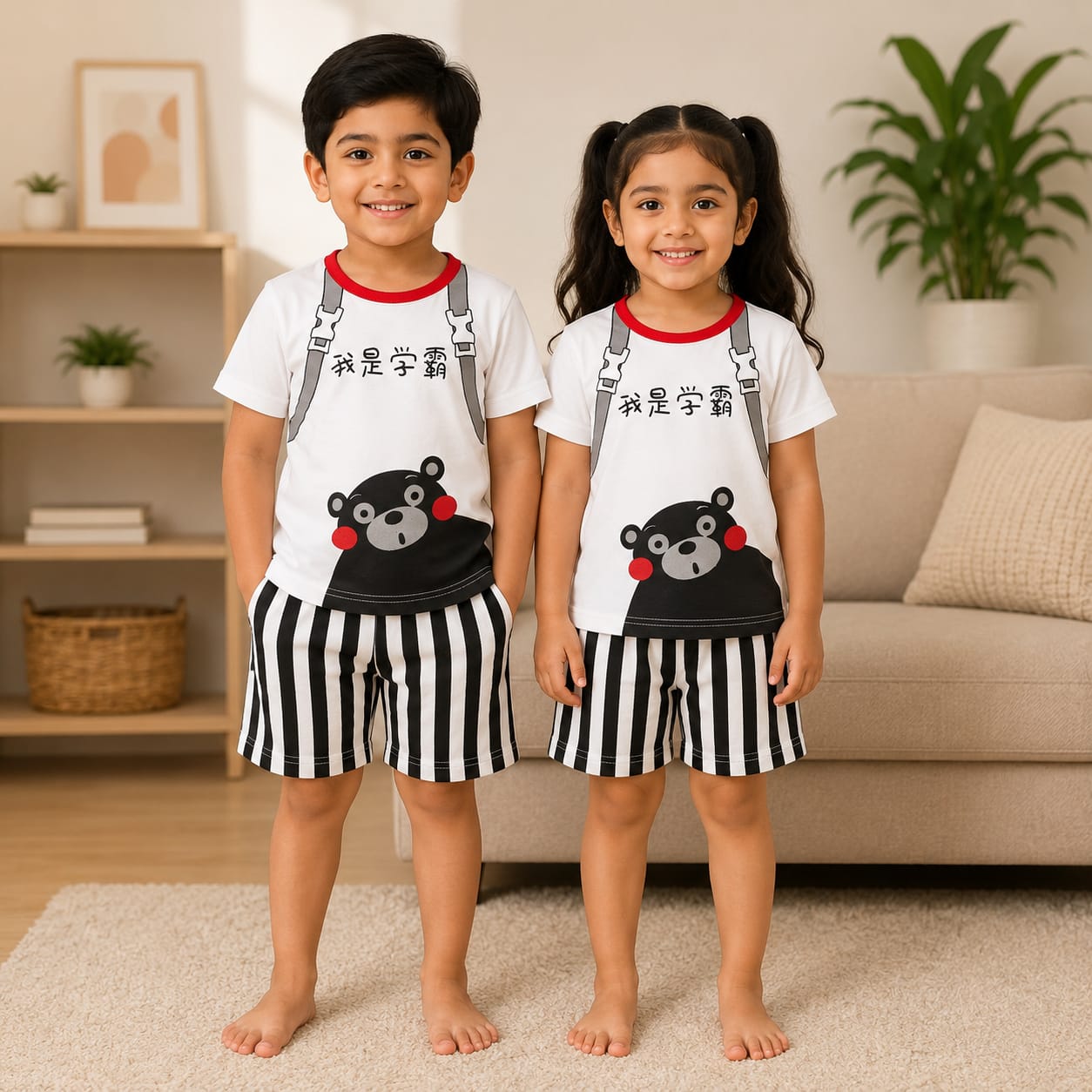 White Panda Pop Lining Short Style Kids Wear