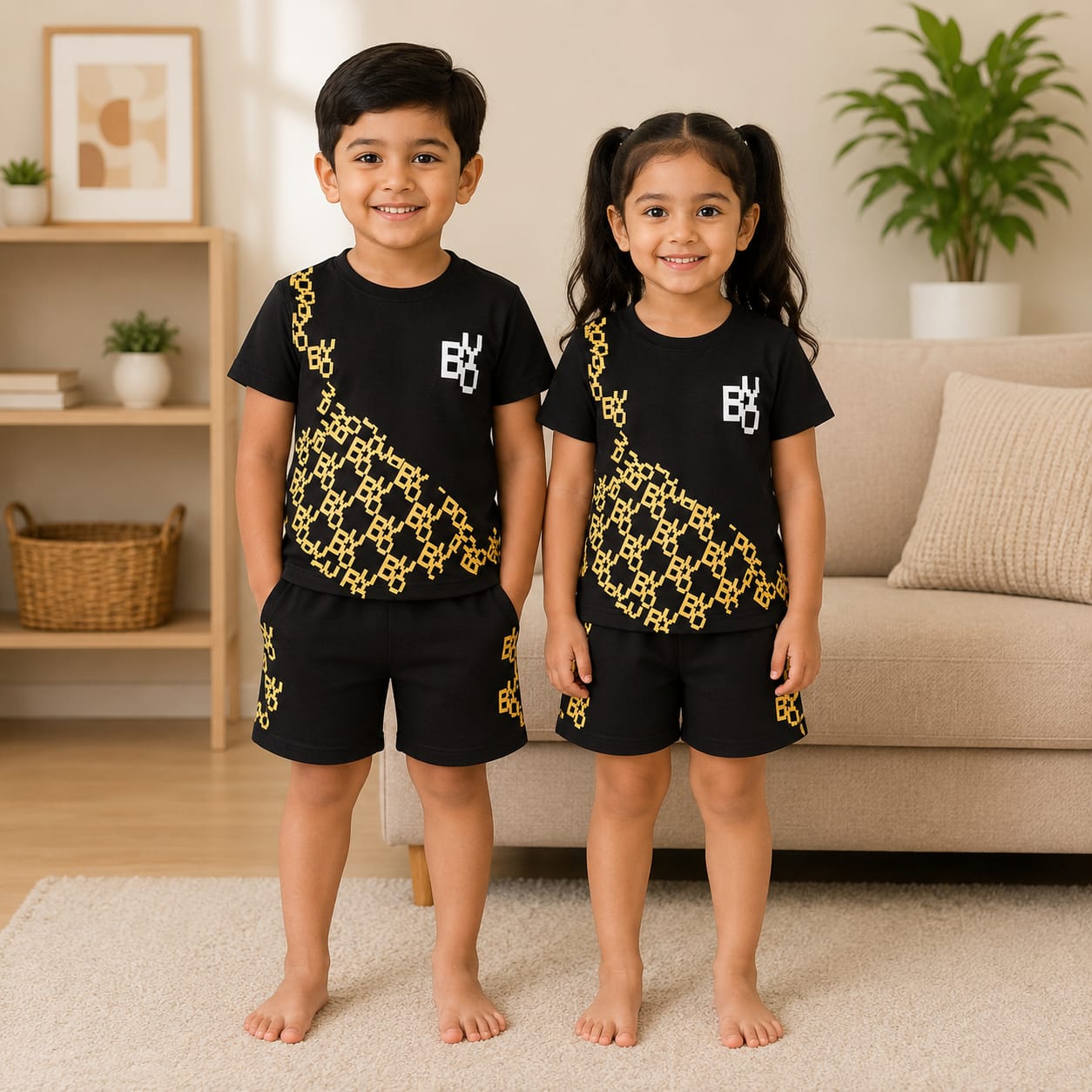 Boy Black Gold Bag Style Wear kids short sleeves
