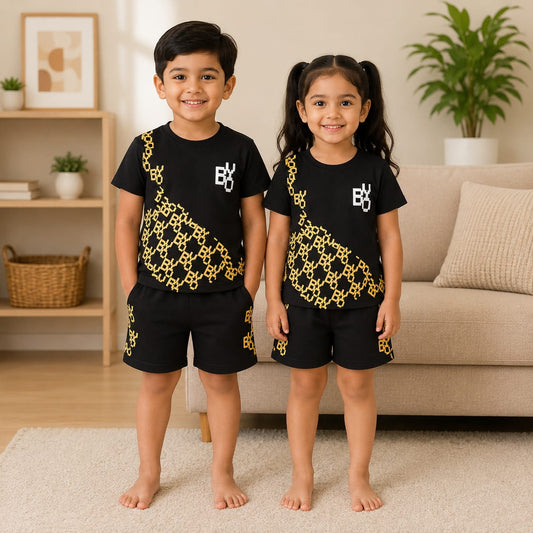 Boy Black Gold Bag Style Wear kids short sleeves