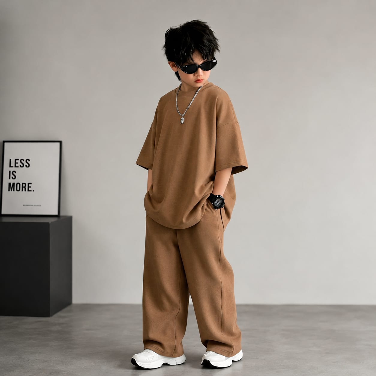 Black Kids Baggy Co-Ord Set – Premium Casual Wear for Boys (1-10 Years) CAMEL BROWN